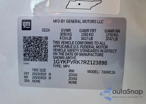 2024 Cadillac Lyriq Sport z USA, uszkodzony, nr VIN 1GYKPVRK7RZ123898